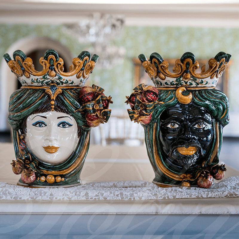Testa h 40 melograno verde/arancio donna - Ceramiche di Caltagirone Sofia