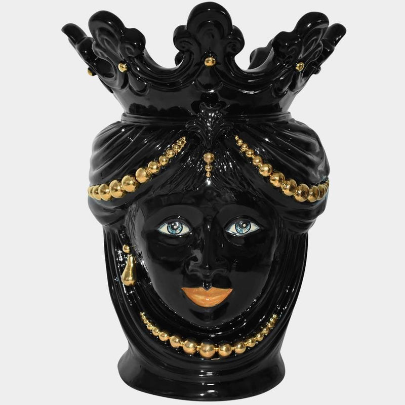 Testa h 40 c/perline black/gold c/espressione femmina labbra arancio