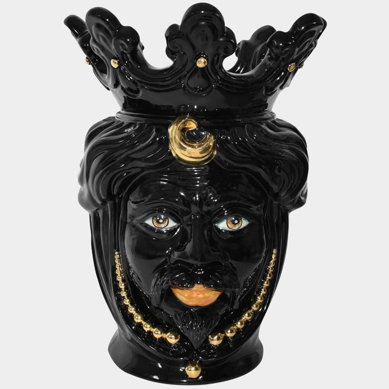 Testa h 40 c/perline black/gold c/espressione uomo labbra arancio