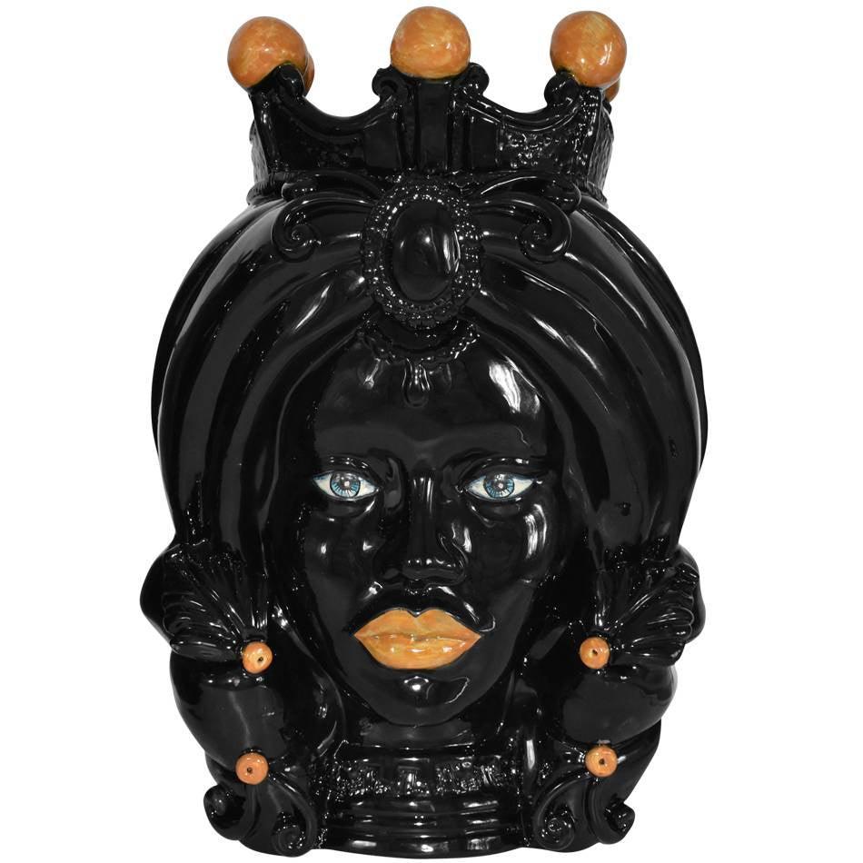 Testa h 40 turbante black e orange femmina - Ceramiche di Caltagirone Sofia
