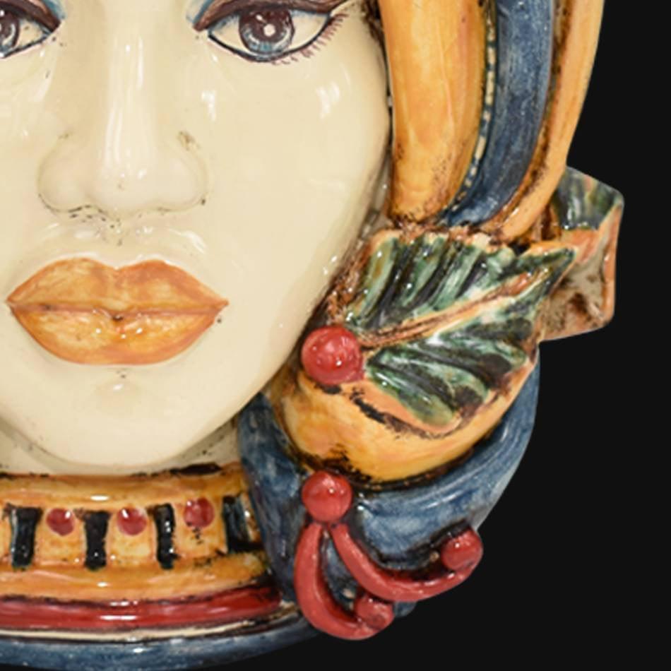 Testa h 40 turbante in blu e arancio femmina - Ceramiche Di Caltagirone Sofia - Ceramiche di Caltagirone Sofia