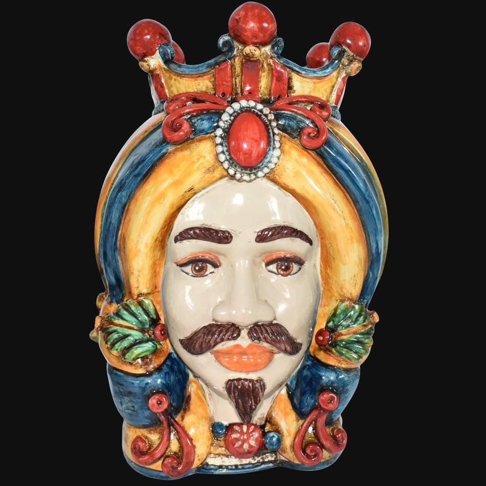 Testa h 40 turbante in blu e arancio maschio bianco - Ceramiche Di Caltagirone Sofia - Ceramiche di Caltagirone Sofia
