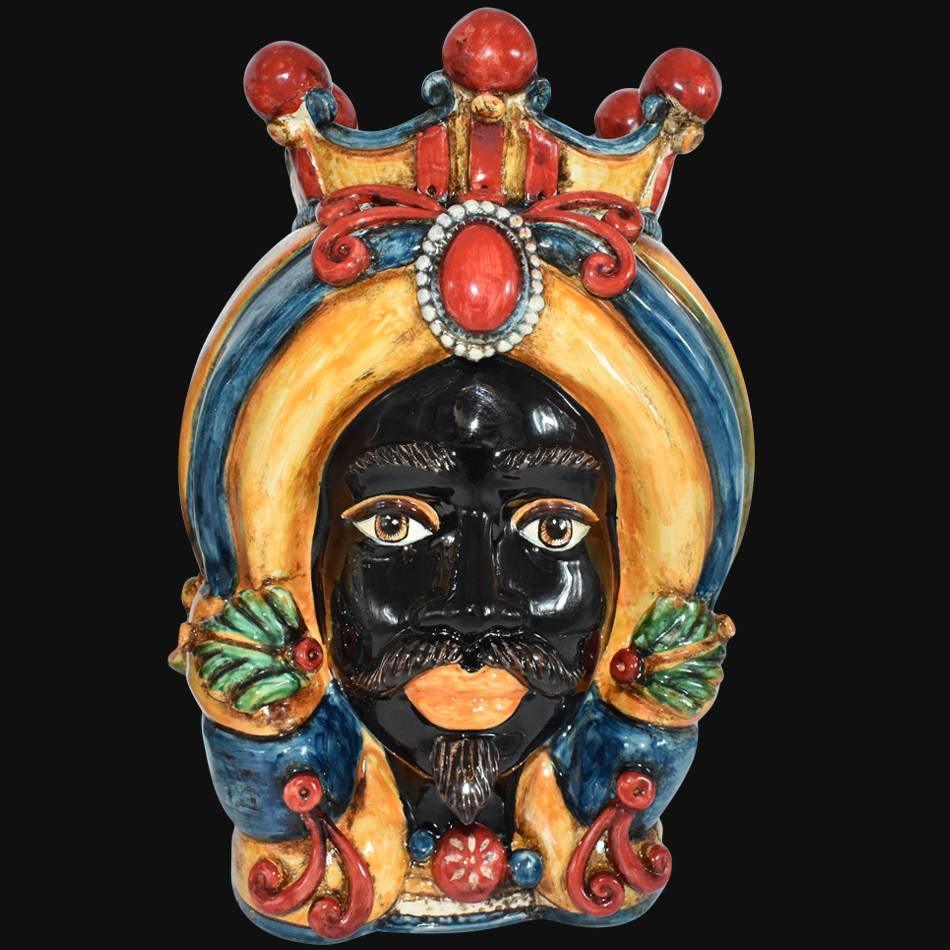 Testa h 40 turbante in blu e arancio maschio moro - Ceramiche Di Caltagirone Sofia - Ceramiche di Caltagirone Sofia