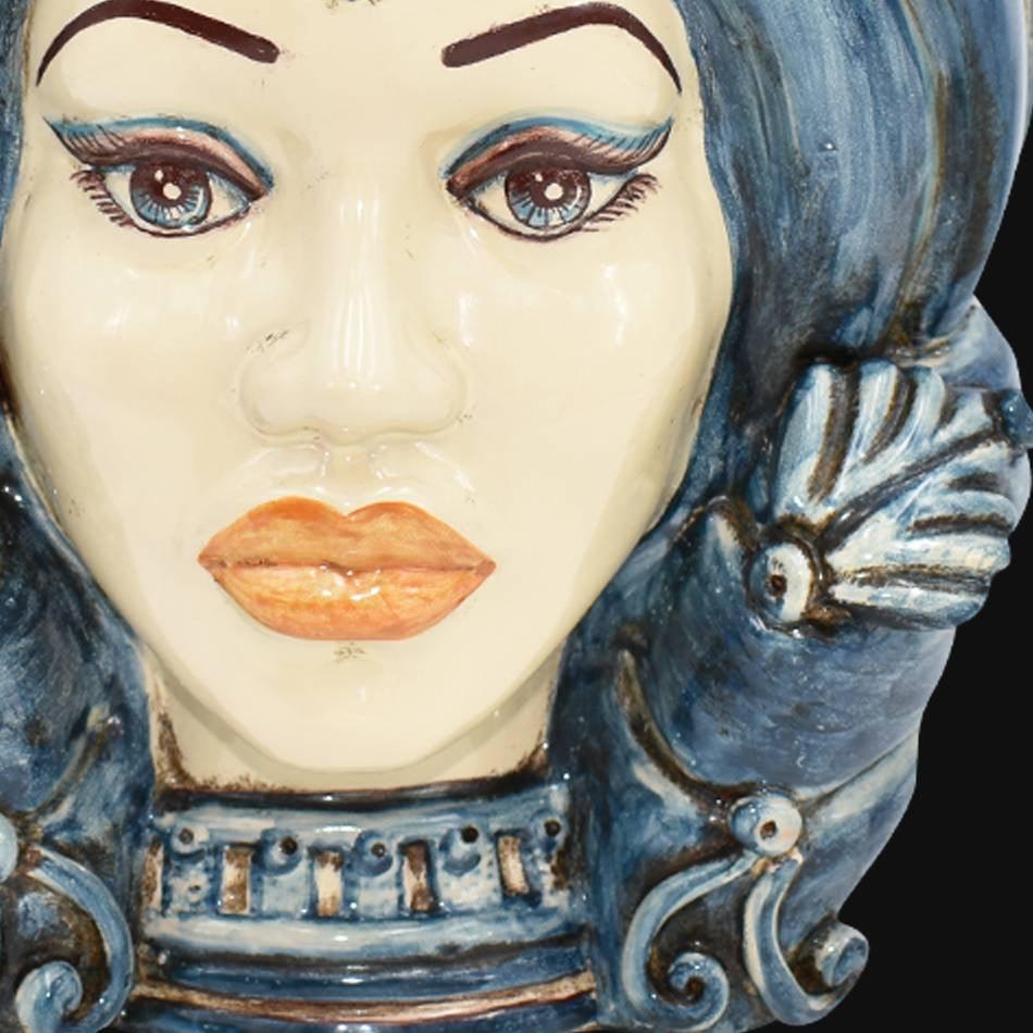 Testa h 40 turbante mono blu donna - Ceramiche Di Caltagirone Sofia - Ceramiche di Caltagirone Sofia