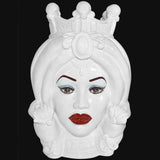 Testa di Moro con Turbante, Donna, White Line, corona. Ceramica siciliana di Caltagirone, Sofia