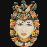 Testa di Moro, Donna, Verde e Arancio, corona e dettagli colorati. Ceramica siciliana di Caltagirone, Sofia