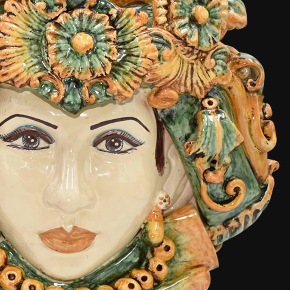 Testa h 50 c/turbante verde/arancio donna - Ceramiche di Caltagirone Sofia