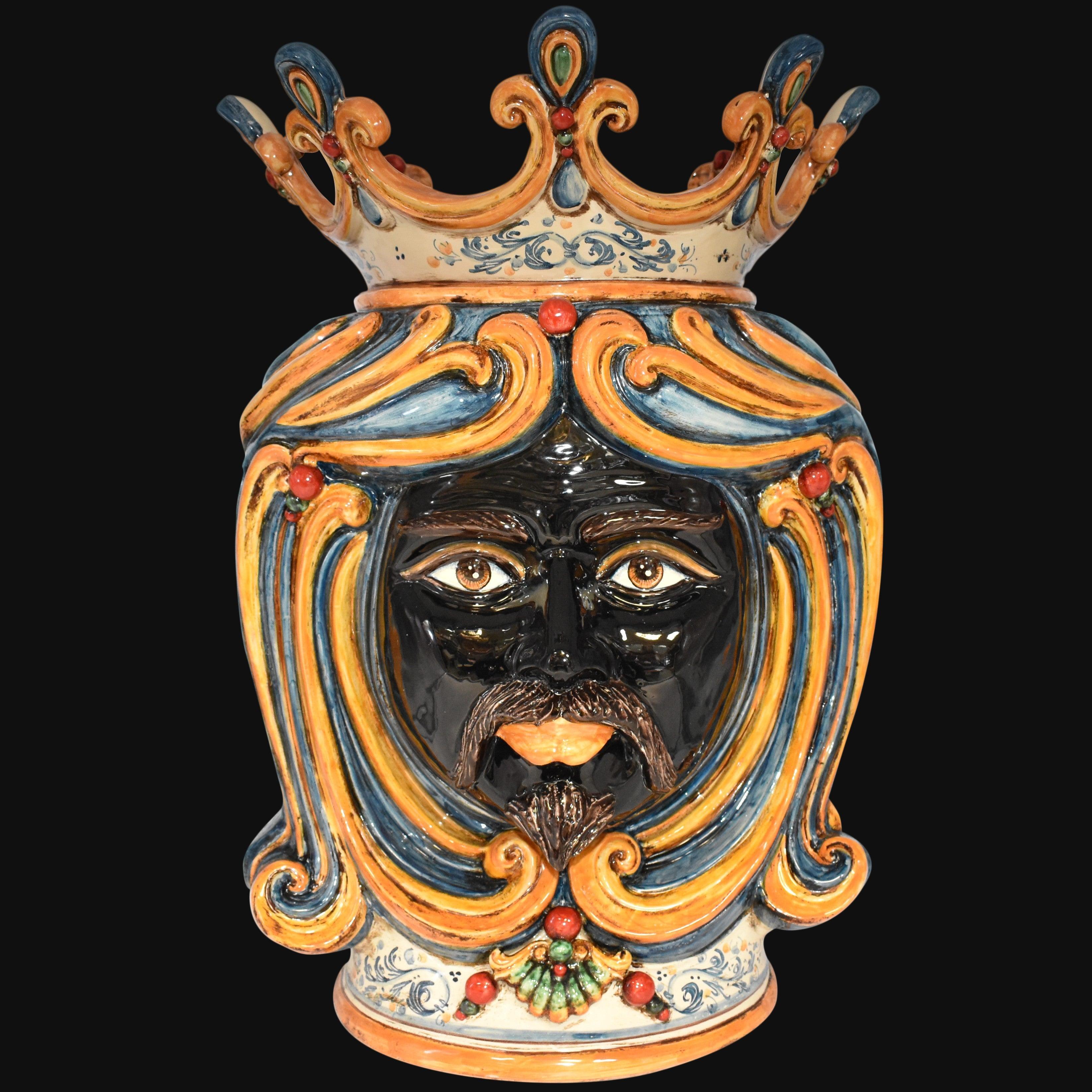 Testa h 60 blu e arancio maschio moro - Ceramiche di Caltagirone Sofia