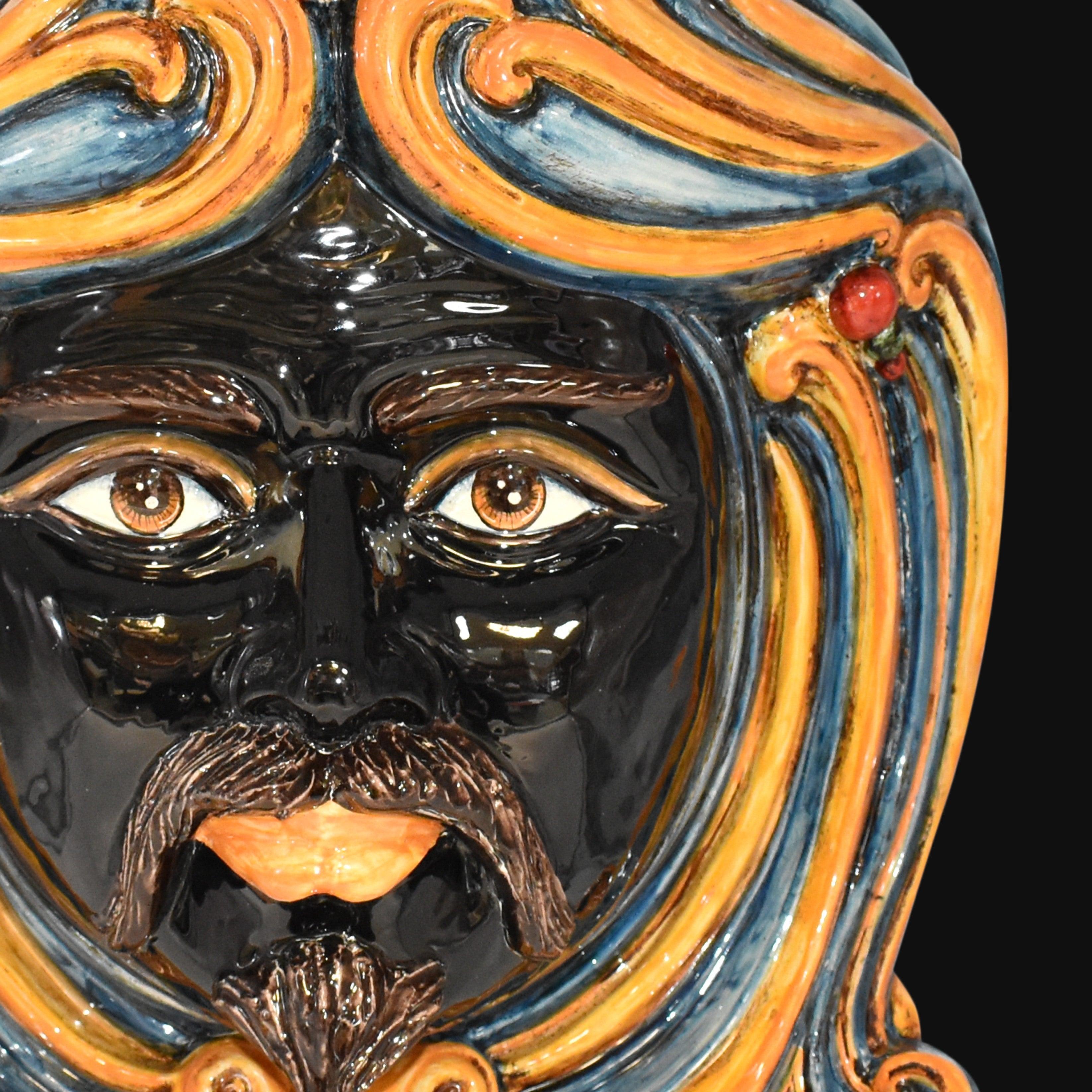 Testa h 60 blu e arancio maschio moro - Ceramiche di Caltagirone Sofia