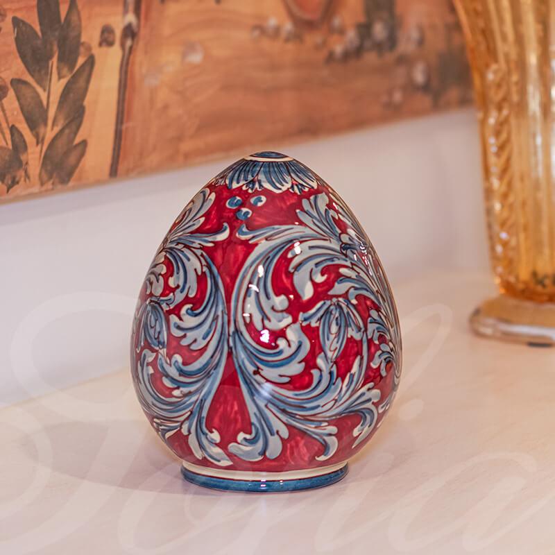 Uovo in ceramica h 20 Ornato blu e bordeaux - Ceramiche di Caltagirone - Ceramiche di Caltagirone Sofia
