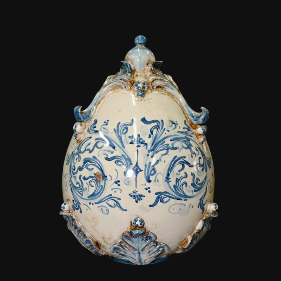 Uovo in ceramica h 22 plastico Sofia mono blu - Ceramiche di Caltagirone - Ceramiche di Caltagirone Sofia
