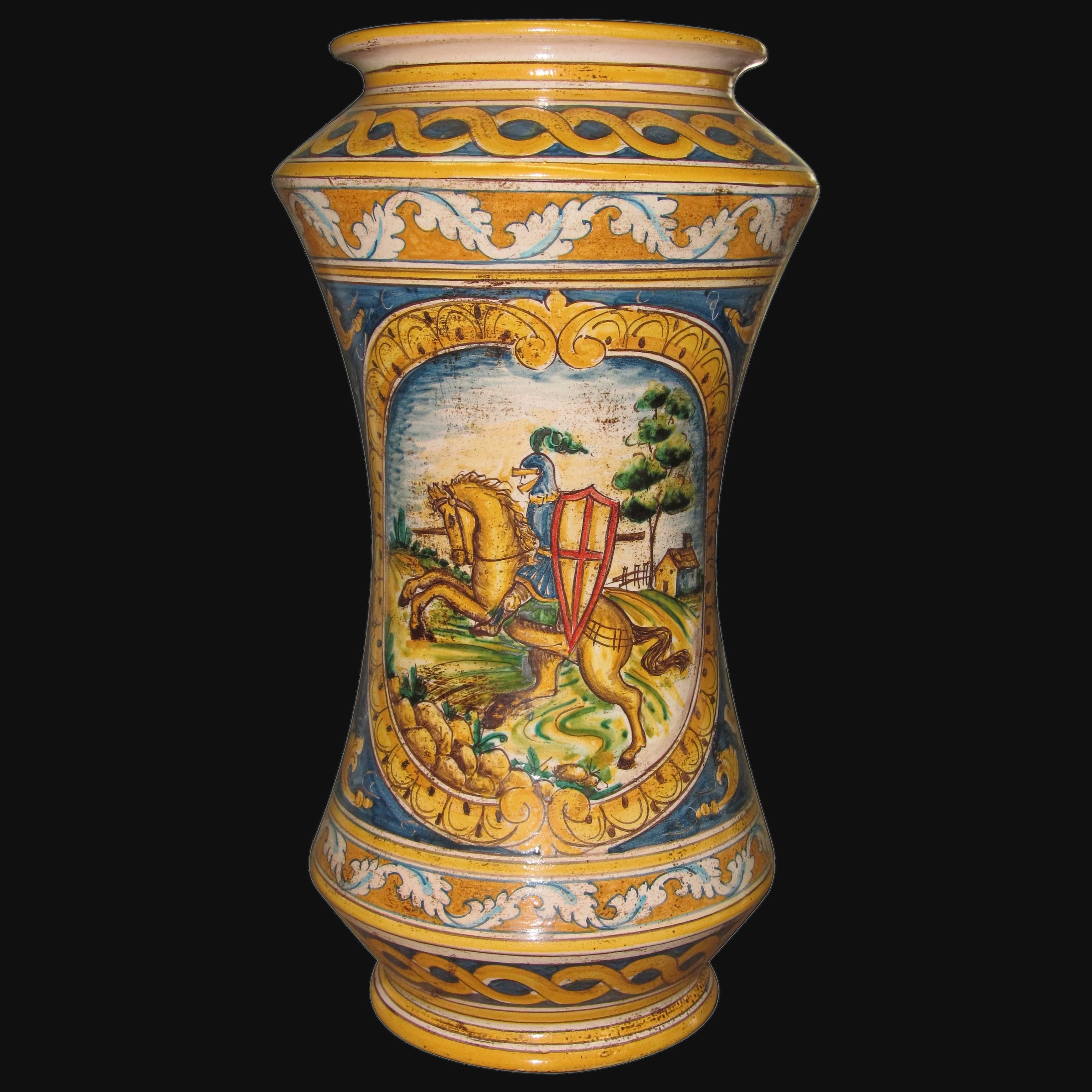 Vaso albarello h 25/30 ornato calatino c/cavaliere - Ceramiche di Caltagirone Sofia - Ceramiche di Caltagirone Sofia
