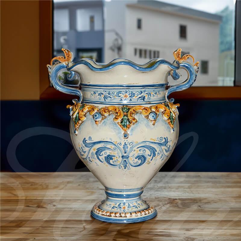 Vaso Smerlato con Decoro Plastico Tricolore - Ceramiche di caltagirone Sofia - Ceramiche di Caltagirone Sofia